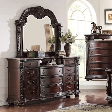 Traditional Dresser and Mirror Set